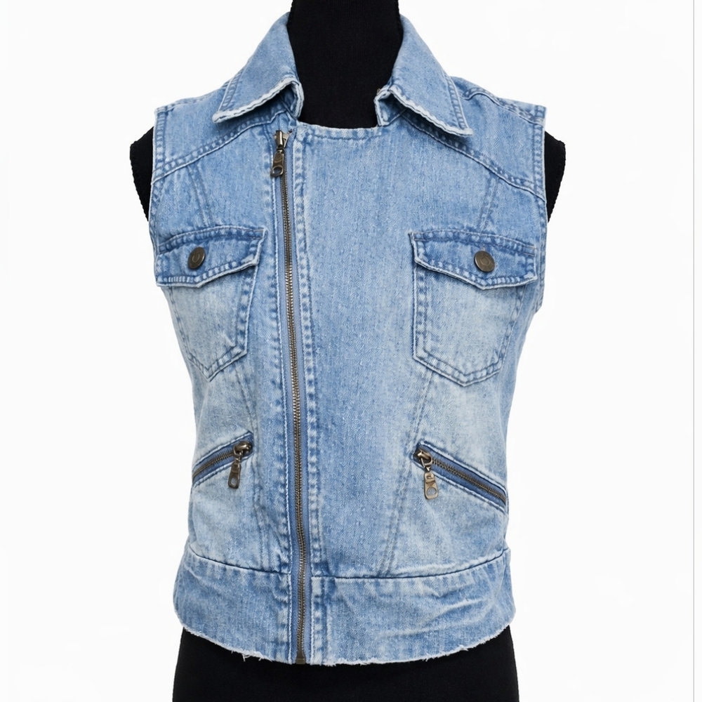 Billabong Light Blue Denim Sleeveless Zip Vest